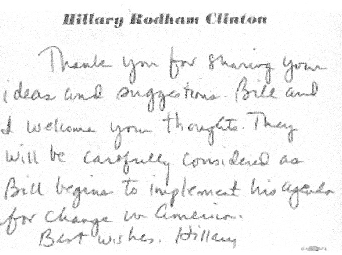 écriture Hillary Ridham Clinton